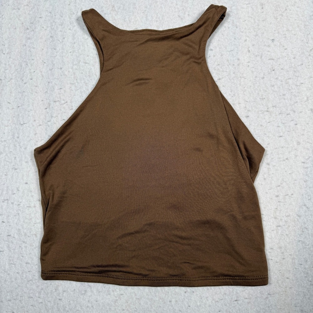 Sincerely Jules Womens High Neck Crop Top Brown Sleeveless Tank